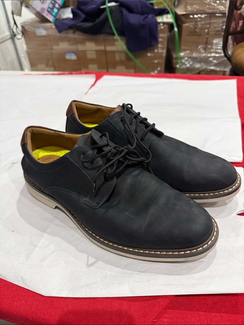Florsheim Black Lace-Up Oxfords with Brown Heel Trim